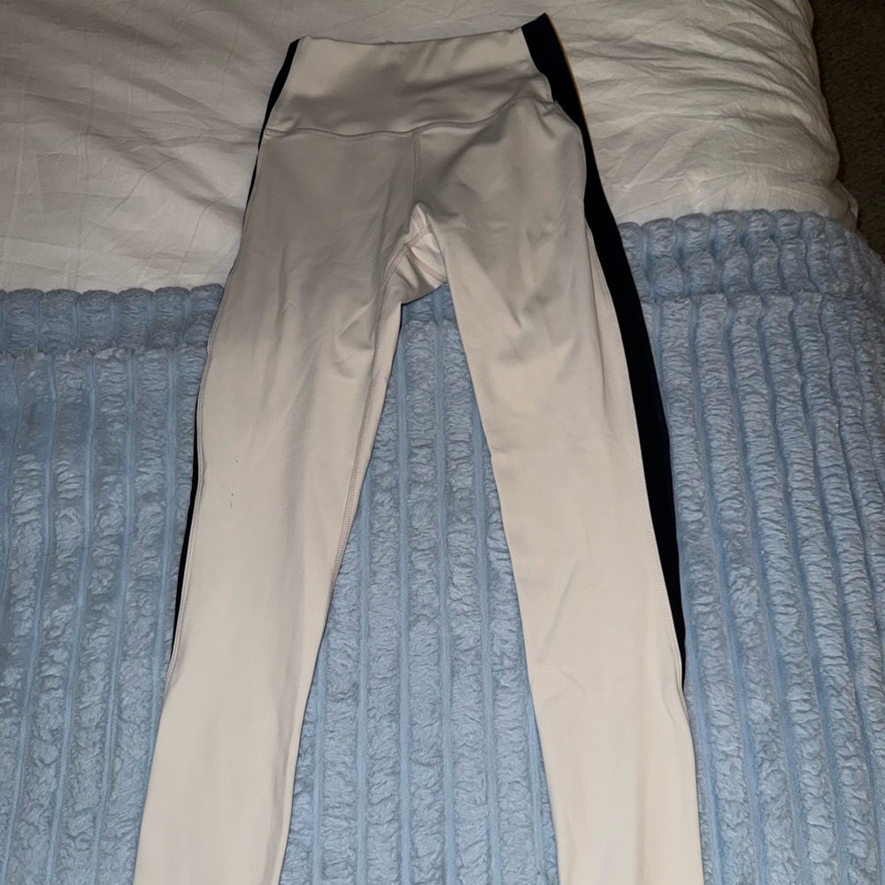 Cream/White with yellow and black stripe Leggings